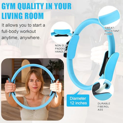 10 Pcs Pilates Ring Blocks Set for Women Home Yoga Equipment Accessories Pilates Ring Circle and Ball Workouts Gift Include Ball Yoga Circle Resistance Bands Block Straps Gym Bag - color: Blue