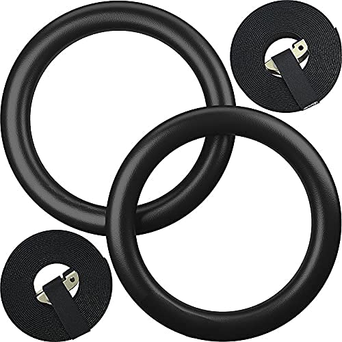 Vector X Black Gymnastic Rings 15 Ft Adjustable Strap Heavy Duty Pull Up Rings Home Gym Calisthenic Strength Training Equipment