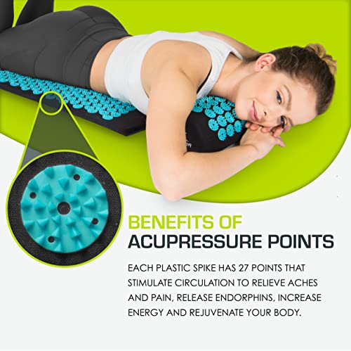 ProsourceFit Acupressure Mat and Pillow Set for Back/Neck Pain Relief and Muscle Relaxation - color: Black/Aqua, size: Large