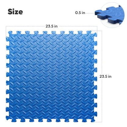 Home Gym Mat, Puzzle Exercise Mat, EVA Interlocking Foam Floor Tiles for Home Workout Equipment and Kids' Play Areas - Blue, 24 in x 24 in x ½ in - 12 Tiles (Blue, 12 Pack 48 sq ft)