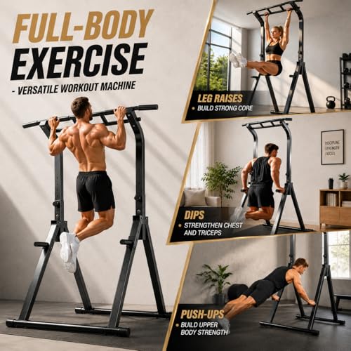 Pull Up Bar, Multifunction Power Tower Dip Bar Station Home Gym Strength Training Workout Equipment for Pull-up Push-up Dips