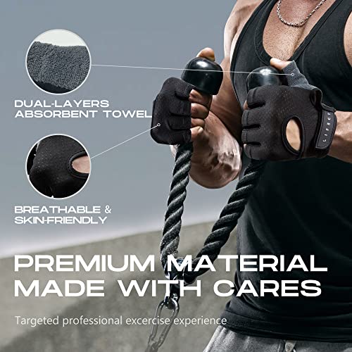 LIFECT Essential Breathable Workout Gloves, Weight Lifting Fingerless Gym Exercise Gloves with Curved Open Back, for Powerlifting, Women and Men