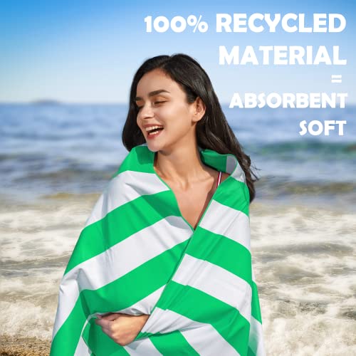 Your Choice Microfiber Beach Towel Sand-Free Quick Dry (67"x35"/60"x30") - color: L-live Green Stripes, size: Extra Large(67x35")