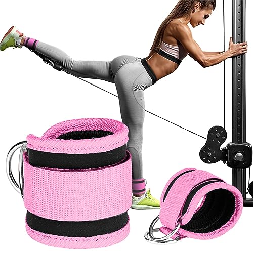 Ankle Straps Ankle Resistance Bands Wrist Cuffs Padded Straps Adjustable Fitness Glute Kickback D-Ring for Cable Machine Gym Foot Leg Training Brace Support 1 Pair - color: pink