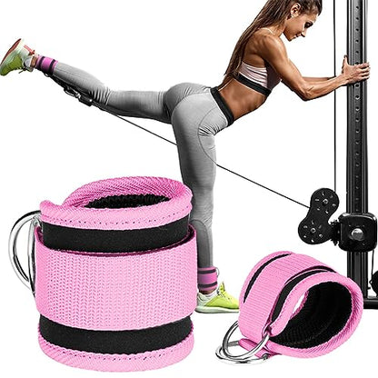 Ankle Straps Ankle Resistance Bands Wrist Cuffs Padded Straps Adjustable Fitness Glute Kickback D-Ring for Cable Machine Gym Foot Leg Training Brace Support 1 Pair - color: pink