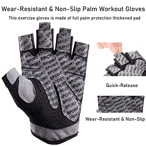 Workout Gloves for Men & Women, Fingerless Breathable & Full Palm Protection Gym Exercise Gloves for Weight Lifting, Fitness, Powerlifting, Cycling