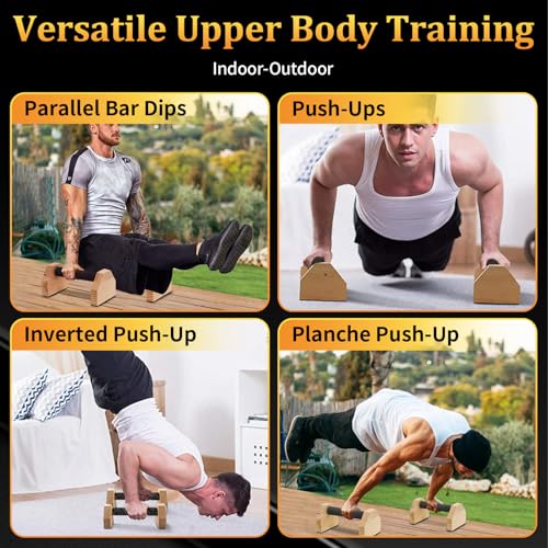 Push Up Bars Wooden Parallettes for Calisthenics Equipment, 600lbs Capacity Non-Slip Pushup Stands for Floor, Strength Training Handstand Blocks for Home Gym, Solid Wood Parallettes Bars