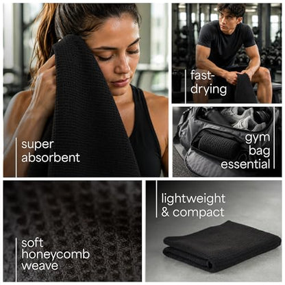S&T INC. Microfiber Gym Towels, Yoga Towel for Home and Gym Bag, 16 Inch x 27 Inch, 3 Pack - color: Honeycomb Black