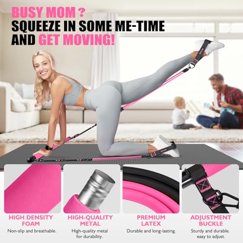 Pilates Bar Kit with Resistance Bands, Pilates Equipment, Multifunctional Pilates Bar for Women & Men, Pilates kit for Hip, Back, Arm, Full-Body Workouts, Home Gym Strength Training Equipment - style: Pink