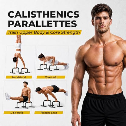 Push Up Bars, Adjustable 10–12.5 Inch Parallettes Bars for Calisthenics, Heavy Duty 880 LBS Parallel Dip Bars with Foam Handles & Non-Slip Rubber Feet, No Wobble Handstand L-Sit Stands for Home Gym
