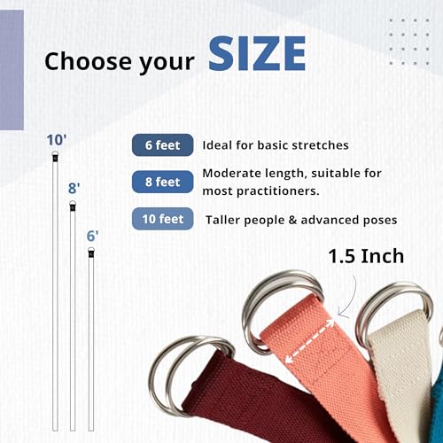 Everyday Yoga Strap with Metal D-Ring Athletic Stretching, 6ft/8ft/10ft - color: Lilac, size: 10 Foot