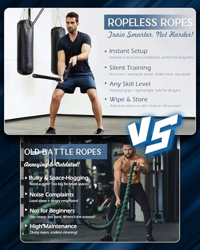 Ropeless Battle Ropes, Cordless Battle Ropes Alternative Workout Equipment for Home Gym, Heavy Duty Portable Weighted Wireless Rope Lightweight Device HIIT, Portable Training Flow Rope for Men & Women