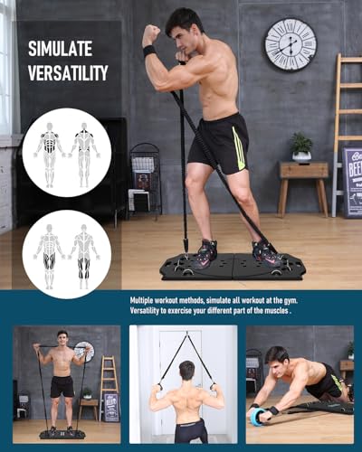 Foldable Push up Board, ABS Pushup board with Portable 15 in 1 for Men & Women, Pilates Bar Kit with Latex Resistance Bands, Home Exercise Equipment