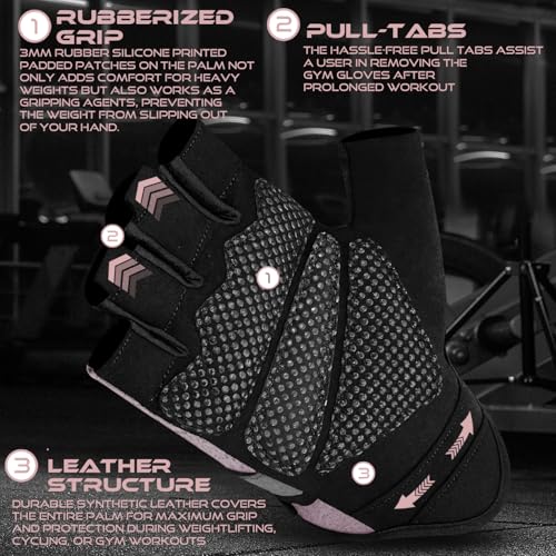 BEAST RAGE Fingerless Weight Lifting Gloves with Palm Protection Padding, Breathable Lightweight Gym Gloves for Men, Women, Weightlifting, Cycling, Exercise, Training Pull Up - color: Pink, size: Medium