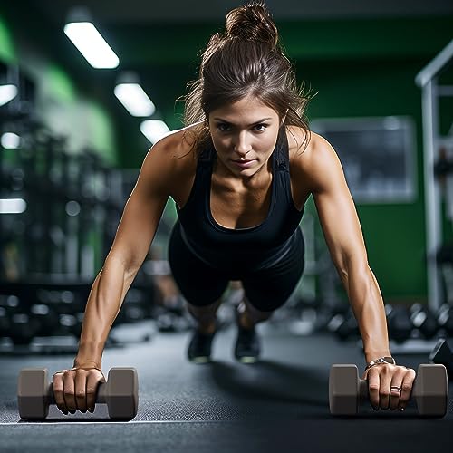 GRETERST Hex Dumbbells Set Rubber Coated Hand Weights Exercise & Fitness for Home Gym Workouts Weight Strength Training, Anti-Slip, Anti-Roll, Set of 2, Grey, 5LB
