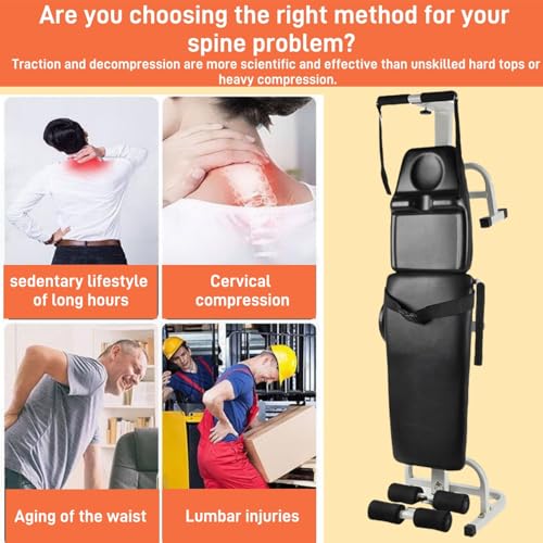 Lumbar Traction Bed, Cervical Spine Stretcher Machine Adjustable Length, Back Stretcher Traction Spinal Decompression Devices Therapy Massage Table, Black