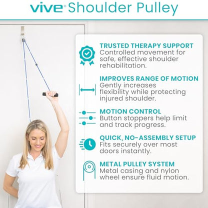 Vive Shoulder Pulley for Physical Therapy - Rotator Cuff Pain Pulley System - Over Door Rehab Exerciser - with Durable Metal Pulley & Comfortable Padded Handles - size: Metal Door Anchor