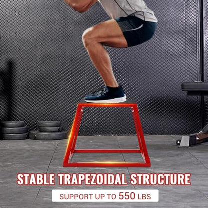 Plyometric Jump Box,Heavy Duty Steel Jumping Box with Rubber Pad,Step Up Box Set(12 18 24 Inch),550lbs Capacity,Deadlift Platform for Strength Training Conditioning Step Up Workouts Men Women
