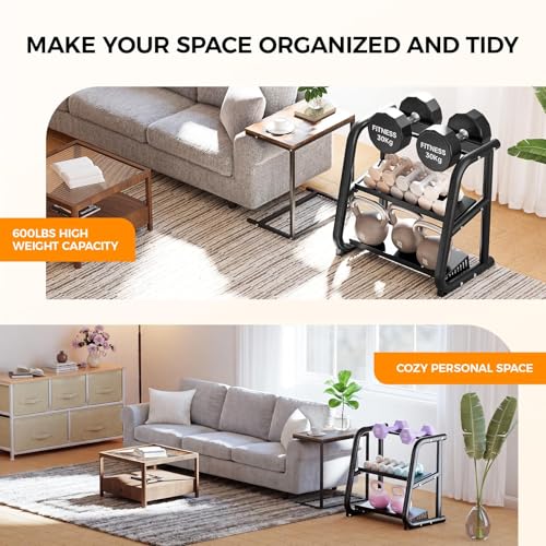 3 Tier Dumbbell Rack (600LB Max), Heavy Duty Weight Rack for Home Gym & Kettlebell Rack (Fits 50LB/11in Max), Compact Weight Rack, Dumbbell Storage Rack and Stand, Dumbbell Rack Stand Only