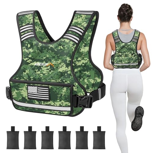 Adjustable Weighted Vest, 4-10lb/12-18lb/20-32lb Vest with 6 Ironsand Weights and Large Pocket, Weight Vest for Men Women Strength Training, Running, Walking - color: Green Digi Camo, size: 4-10lbs