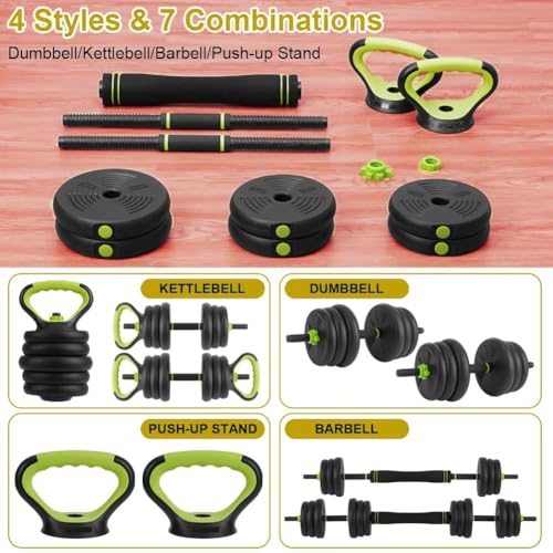 44/66/88 Lbs Adjustable Dumbbell Set, 4-in-1 Free Weights Set with Connector, Fitness Exercise Equipment Used As Barbell, Kettlebells, Push Up Stand, Weights Set for Home Gym Suitable Men/Women