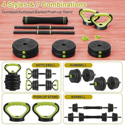 44/66/88 Lbs Adjustable Dumbbell Set, 4-in-1 Free Weights Set with Connector, Fitness Exercise Equipment Used As Barbell, Kettlebells, Push Up Stand, Weights Set for Home Gym Suitable Men/Women