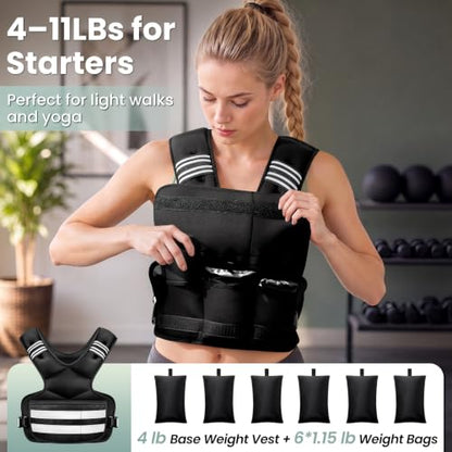 Adjustable Weighted Vest for Women and Men, 4-11lb/11-18lb/20-32lb Vest - size: 4-11 lbs