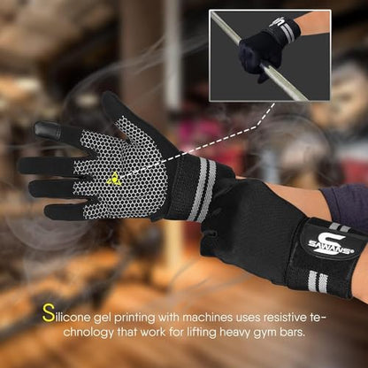 SAWANS Weight Lifting Gloves Gym Workout Fitness Wrist Wrap Support Men Women Fingerless Gloves Full Finger Touchscreen - size: Large