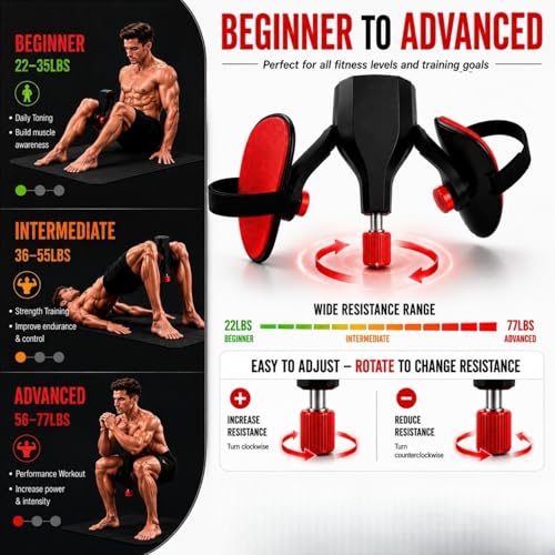 Thigh Trainer Master for Women & Men, Kegel Master & Pelvic Floor Trainer, Inner Thigh Exerciser, 22-77lbs Resistance, Glute & Hip Toner, Home Workout Equipment with Bands, Fitness for Home & Travel