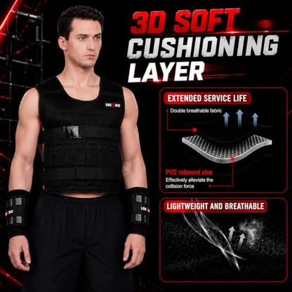 Weighted Vest Set 44LB for Men & Women, Adjustable Workout Weight Vest with Steel Plates, Weighted Training Vest with Wrist Weights and Ankle Weights for Strength Training, HIIT, Rucking & Cardio - color: Adjustable Weighted Vest 44LB