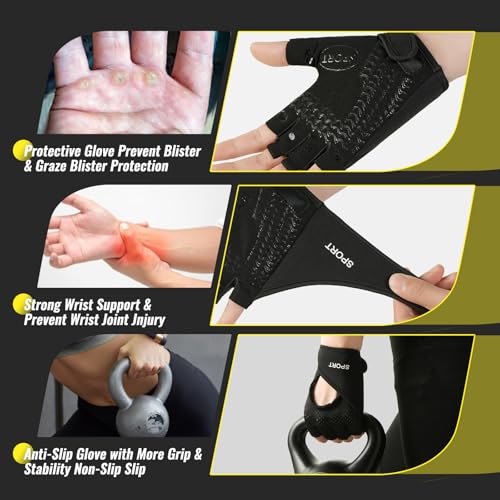 Workout Gloves with Wrist Support, Weight Lifting Gloves with Full Palm Protection and Extra Grip for Men and Women, Gym Exercise, Fitness