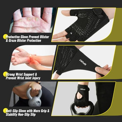Workout Gloves with Wrist Support, Weight Lifting Gloves with Full Palm Protection and Extra Grip for Men and Women, Gym Exercise, Fitness