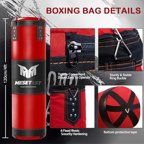 Mesetast Punching Bag for Adults, 4ft Heavy Boxing Bag Set with 12 OZ Gloves for MMA Karate Kickboxing Boxing - Unfilled - color: 2.Red