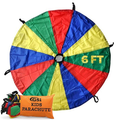 GSi Kids Play Parachute Rainbow Parachute Toy Tent Game for Kids Gymnastics Cooperative Play and Outdoor Playground Activities (6 Feet) - size: 6 Feet