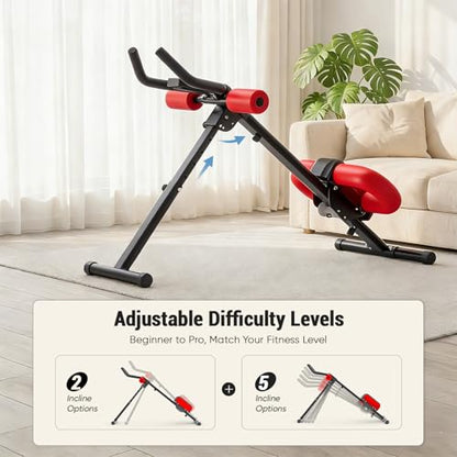 DUMOS Ab Workout Equipment for Home Gym, Exercise Machine Abs Trainer, Full Body Fitness System Adjustable for Abdominal Stomach Training, LCD Display, Knee Protection - color: Black&Red