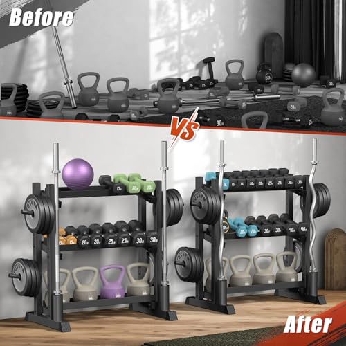 Jusgym Dumbbell Rack Stand Only, 3 Tier Adjustable Height & Angle 1100LBS - size: 18.78 x 48 x 36.54 inches