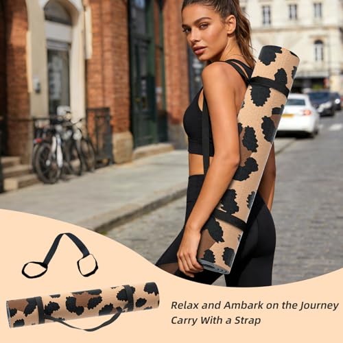 ILILI Yoga Mat Leopard Print Yoga Mat 8mm, Suede & TPE Thick Exercise Mat, Workout Mat for Women Men, 72''x25'' Fitness Mat with Strap for Home Gym, Yoga, Pilates, Stretching
