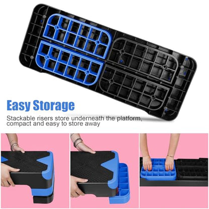 27" Exercise Workout Aerobic Step Platform with Adjustable 4"-6"-8" Risers - color: Blue