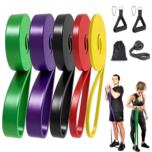 5 Levels Resistance Bands Set, with Door Anchor and Handles, Heavy Duty Pull Up Assist Bands, Workout Exercise Bands for Gym, Physical Training, Yoga and Home Fitness