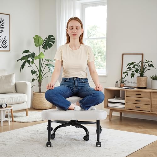 Homall Ergonomic Cross Legged Office Desk Chair with Wheels, 360° Swivel and Adjustable Height for Meditation and ADHD,Criss Cross Kneeling Chair with Lumbar Support (Leather, White) - color: White
