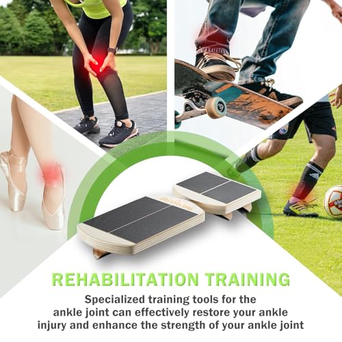 Ankle Foot Balance Board, Quebec Beech Wood Ankle Rehabilitation Strength Training Tool for Sprain Recovery, Muscle Injury Relief, Side Balance Kick Board, Suitable for Seniors, Athletes & Adults