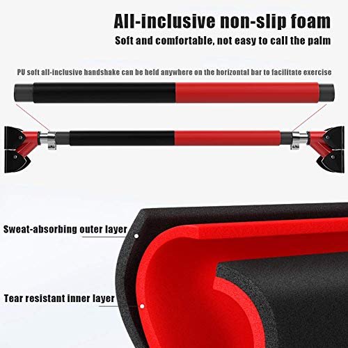 Pull Up Bar No Screw Installation Doorway Adjustable Chin Up Bar Fits Indoor Fitness Workout Stretch,with Safety Buckle&Comfortable Handle Not Hurt The Wall,Maximum Load 500Kg