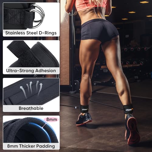 APEXUP Ankle Strap for Cable Machine, Ankle Resistance Bands, Cable Kick Back Ankle Straps for Gym, Glute Workouts, Leg Extensions, Adjustable Straps with Neoprene Padding - color: Black, style: Pair