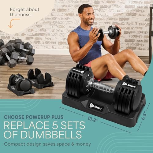 Lifepro Adjustable Dumbbells & Weights for Home Gym, Quick-Adjust - color: Dark Black