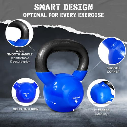 Yes4All Kettlebell, 5-100 LB Vinyl Coated Cast Iron Strength Training Kettlebells for Home Gym Exercises, Fitness, Full Body Workout Equipment, Push Ups, and Grip Strength - color: D. 20LB - Dark Blue, style: Vinyl Coated