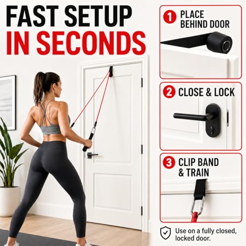 Door Anchor for Resistance Bands, Heavy-Duty Triple Stitching, Neoprene Padding, 2.2" Ball Head with Carabiner, Home Workout and Physical Therapy