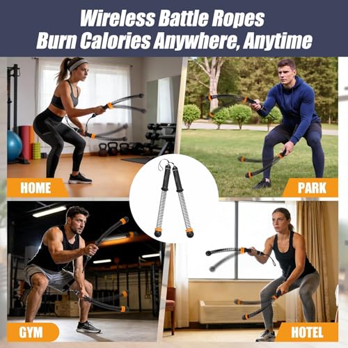 Cordless Battle Ropes for Home Gym, Adjustable Weight Ropeless Battle Rope Sticks Trainer for Fat Burning & Muscle Building Portable Exercise Jump Workout Endless Rope for Women & Men(Black)