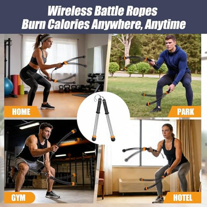 Cordless Battle Ropes for Home Gym, Adjustable Weight Ropeless Battle Rope Sticks Trainer for Fat Burning & Muscle Building Portable Exercise Jump Workout Endless Rope for Women & Men(Black)
