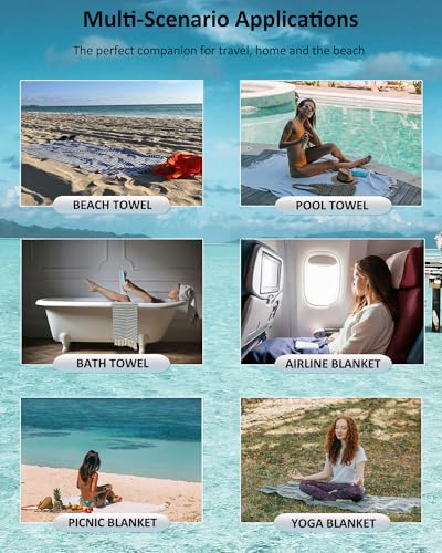 Turkish Beach Towel Oversized - 40"x70" Quick Dry Sand Free Thin Pool Towel for Adults, Extra Large Cotton Lightweight Travel Towel (Apple Green)