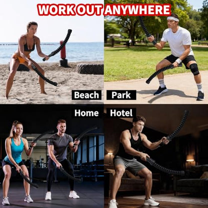 Ropeless Battle Ropes, Cordless Weighted Workout Ropes with Flexible Design, Low Impact Portable No Noise Fitness Equipment for Apartment Home Gym, Arm Training HIIT Cardio for Men & Women
